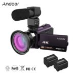 Andoer 4K 1080P 48MP WiFi Caméra Vidéo Numérique Enregistreur avec Novatek Master Écran Tactile avec Objectif Macro Grand Angle