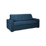 Canapé convertible 3 places LOUNA LUXE en tissu bleu denim ouverture express matelas 18 cm