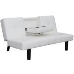 Canapé-lit avec table déroulante en cuir artificiel Blanc