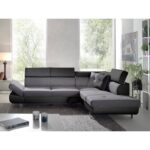 Canapé d'angle droit LISBONA - Convertible - 5 places - Coloris : noir/gris - L252xP190cm