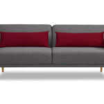 Canapé lit clic-clac 3 places melbourne coloris gris foncé/ coussins rouge